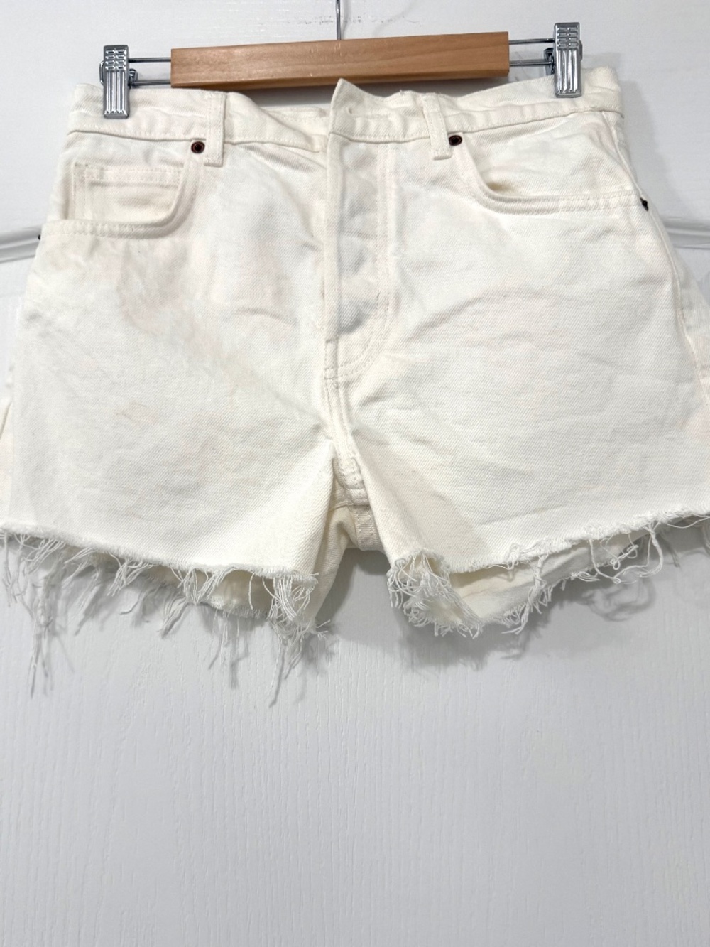 Reformation Jeans White Distressed Denim Shorts Size 27